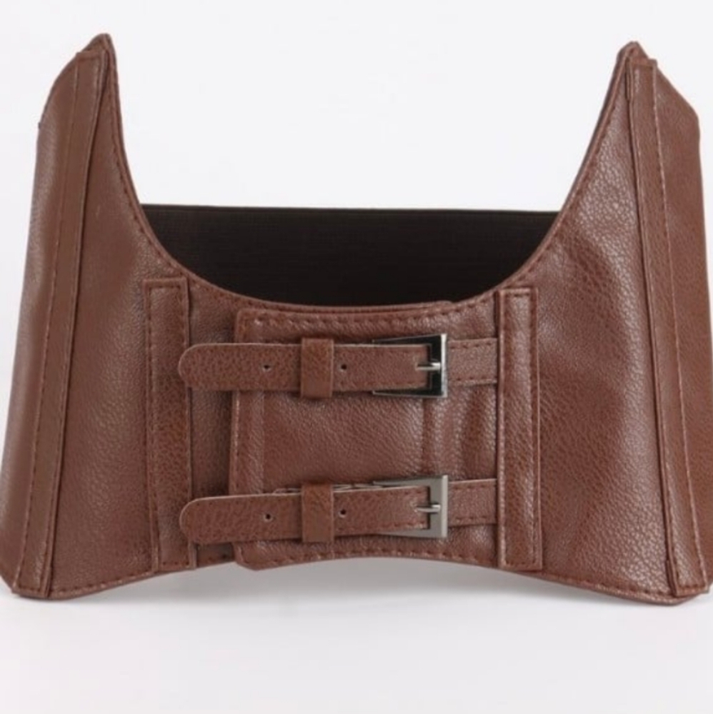 Square buckle corset belt Brown 2x